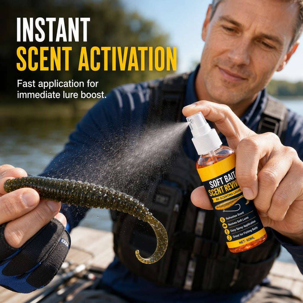 🎣60ML Soft Bait Scent Reviver Spray – High-Concentration Fishing Lure Attractant for Soft Plastics & Jigs
