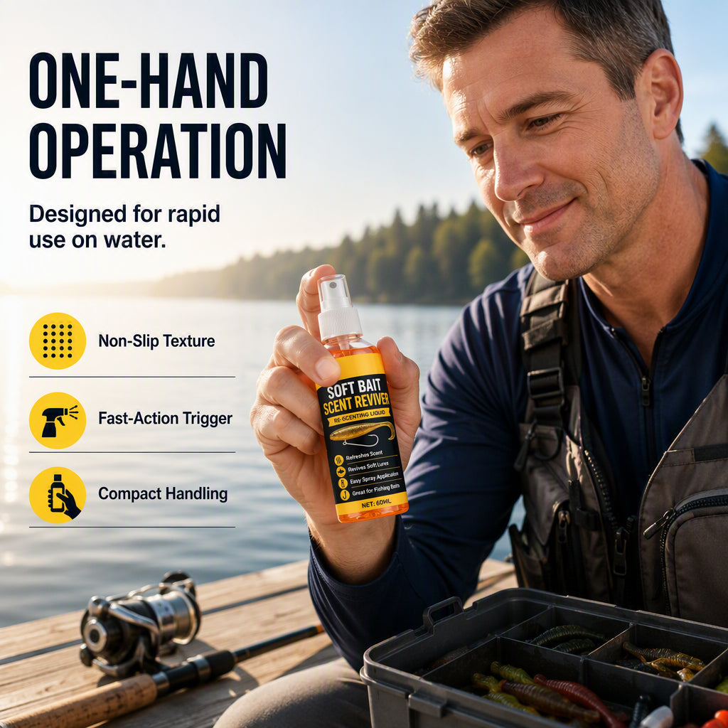 🎣60ML Soft Bait Scent Reviver Spray – High-Concentration Fishing Lure Attractant for Soft Plastics & Jigs